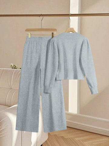Women Casual Loose Knit Sweater & Pants Loungewear Set