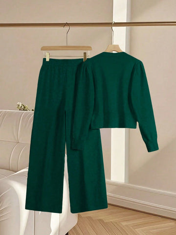 Women Casual Loose Knit Sweater & Pants Loungewear Set