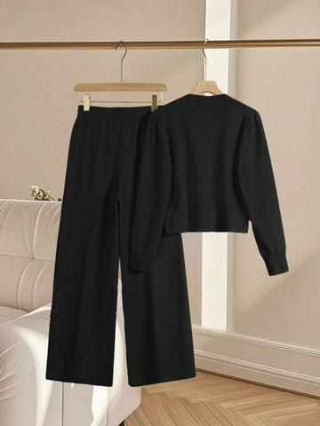 Women Casual Loose Knit Sweater & Pants Loungewear Set