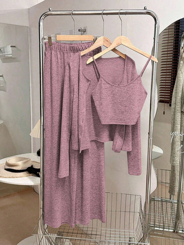 Camisole, Cardigan & Straight Pants Knit Set