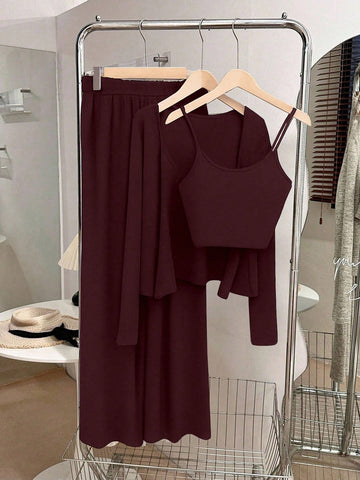 Camisole, Cardigan & Straight Pants Knit Set