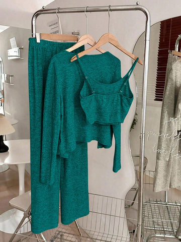 Camisole, Cardigan & Straight Pants Knit Set