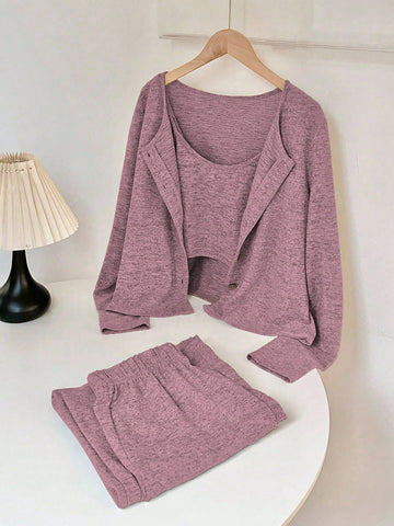 Camisole, Cardigan & Straight Pants Knit Set