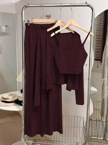 Camisole, Cardigan & Straight Pants Knit Set