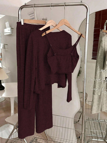 Camisole, Cardigan & Straight Pants Knit Set