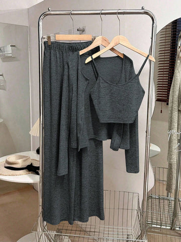 Camisole, Cardigan & Straight Pants Knit Set