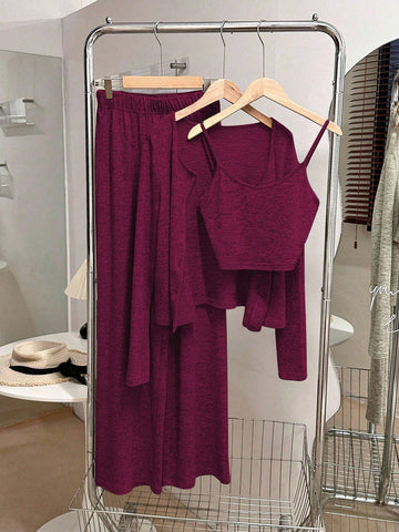 Camisole, Cardigan & Straight Pants Knit Set