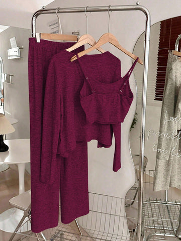 Camisole, Cardigan & Straight Pants Knit Set