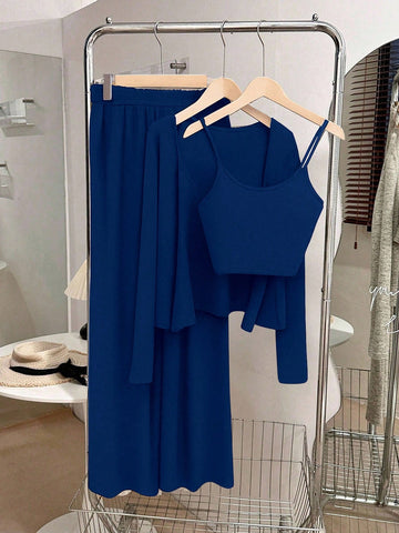 Camisole, Cardigan & Straight Pants Knit Set