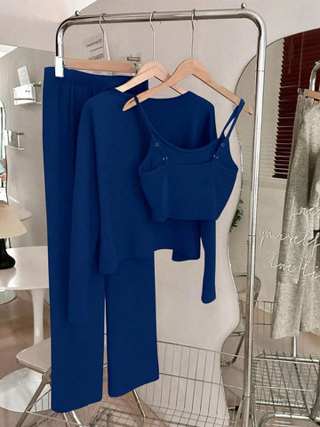 Camisole, Cardigan & Straight Pants Knit Set