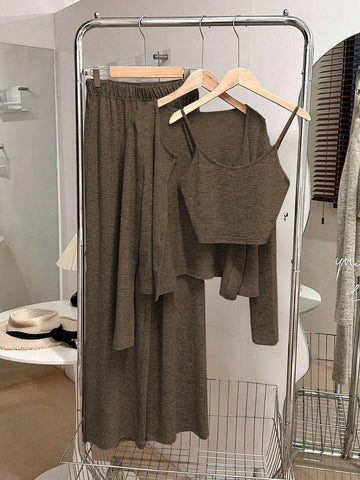 Camisole, Cardigan & Straight Pants Knit Set