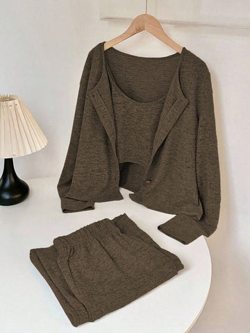 Camisole, Cardigan & Straight Pants Knit Set