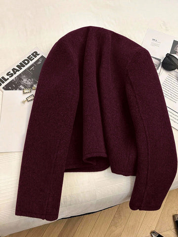 Fashionable French Elegant Short Round Neck Long Sleeve Women Overcoat