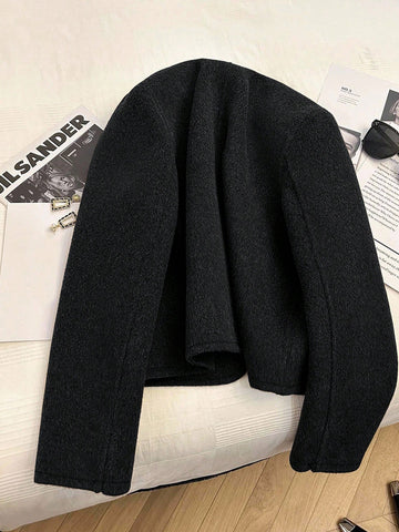 Fashionable French Elegant Short Round Neck Long Sleeve Women Overcoat