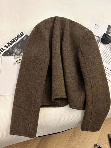 Fashionable French Elegant Short Round Neck Long Sleeve Women Overcoat