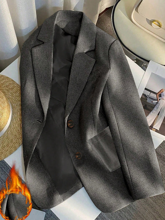 Women's Herringbone Beige Wool Blazer