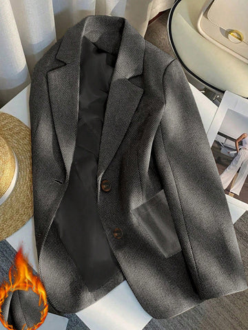 Women's Herringbone Beige Wool Blazer