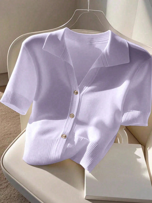 Korean Style Casual & Commute Versatile Polo Collar Knit Top