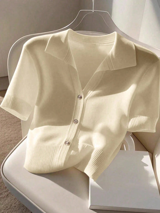 Korean Style Casual & Commute Versatile Polo Collar Knit Top