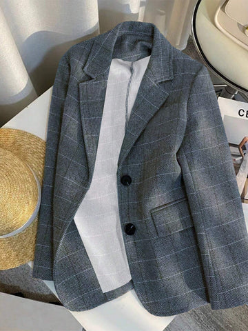 Women's Lapel Long Sleeve Plaid Blazer