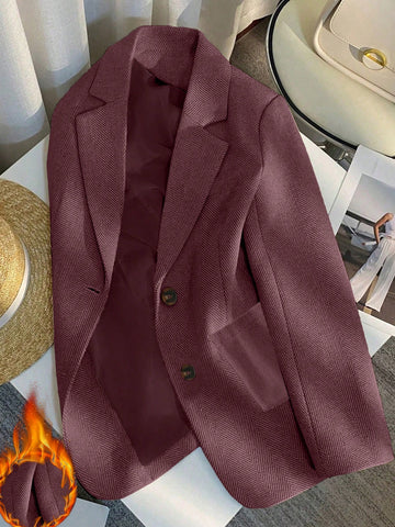 Women's Herringbone Beige Wool Blazer