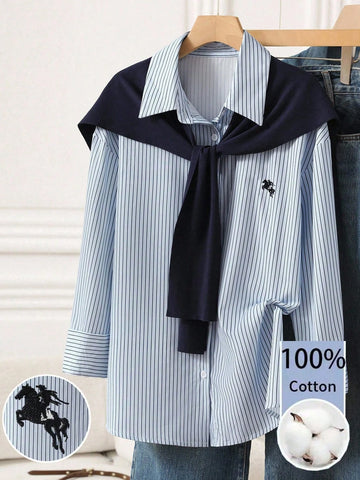 Solid Color Shawl 2 In 1 Regular Long Sleeve Shirt