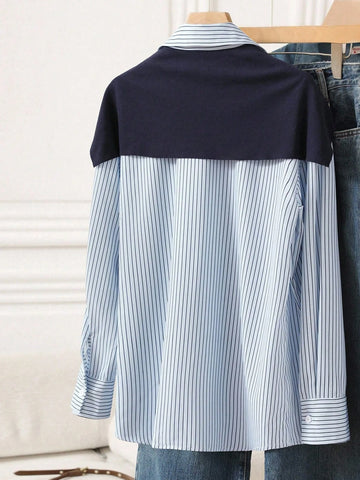 Solid Color Shawl 2 In 1 Regular Long Sleeve Shirt