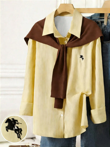 Solid Color Shawl 2 In 1 Regular Long Sleeve Shirt