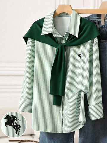 Solid Color Shawl 2 In 1 Regular Long Sleeve Shirt