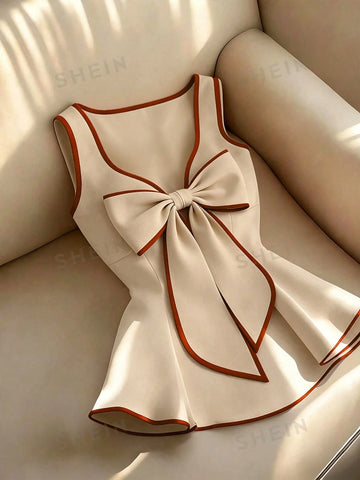 Women's Elegant Contrast Color Trim Bow Decor Camisole Top