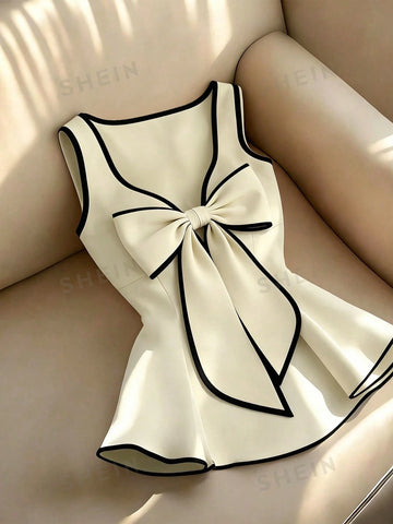 Women's Elegant Contrast Color Trim Bow Decor Camisole Top