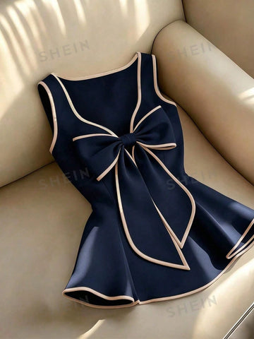 Women's Elegant Contrast Color Trim Bow Decor Camisole Top