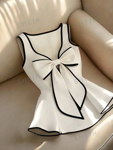 Women's Elegant Contrast Color Trim Bow Decor Camisole Top