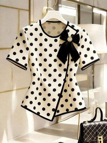 Women's New Elegant Bow Collar Short Sleeve Blouse