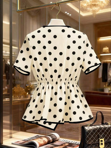 Women's New Elegant Bow Collar Short Sleeve Blouse