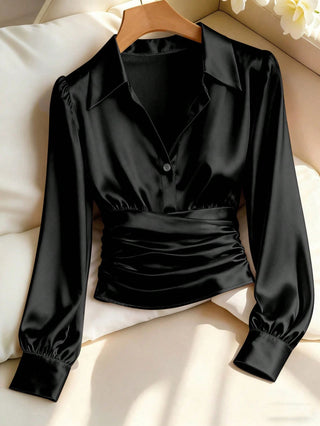 Solid Color Minimalist Long Sleeve Elegant Waist Shirt