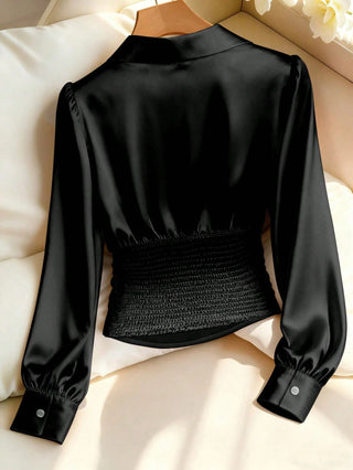 Solid Color Minimalist Long Sleeve Elegant Waist Shirt