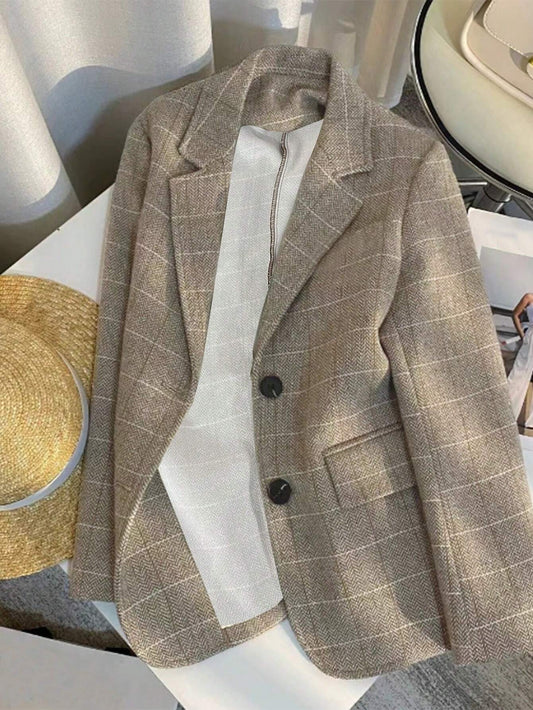 Women's Lapel Long Sleeve Plaid Blazer