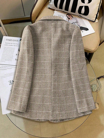 Women's Lapel Long Sleeve Plaid Blazer