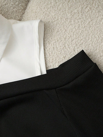 Fashion Irregular Faux Collar Long-Sleeved Classic Color-Blocked New Women's Top