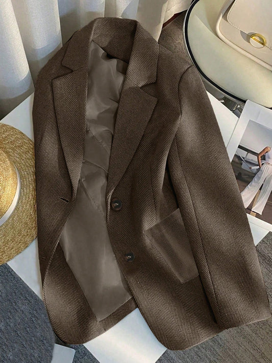 Women's Herringbone Beige Wool Blazer