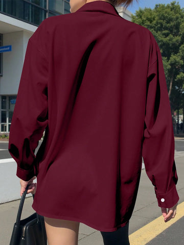 Minimalist Embroidered Decor Long Sleeve Loose Blouse