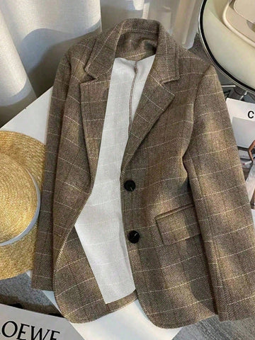 Women's Lapel Long Sleeve Plaid Blazer