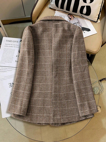 Women's Lapel Long Sleeve Plaid Blazer