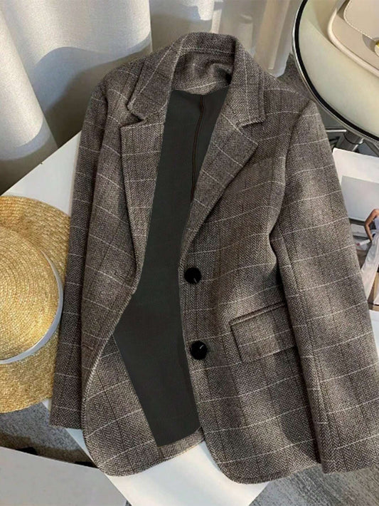 Women's Lapel Long Sleeve Plaid Blazer