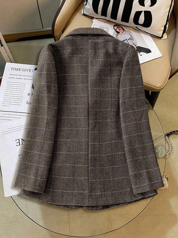 Women's Lapel Long Sleeve Plaid Blazer