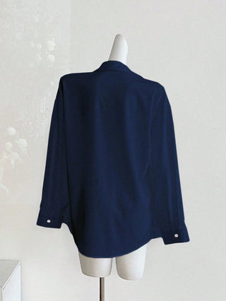 Minimalist Embroidered Decor Long Sleeve Loose Blouse