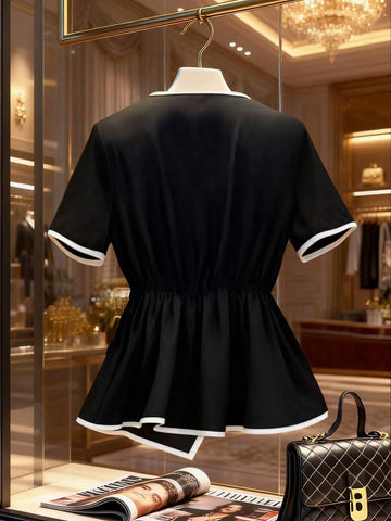 Women's New Elegant Bow Collar Short Sleeve Blouse