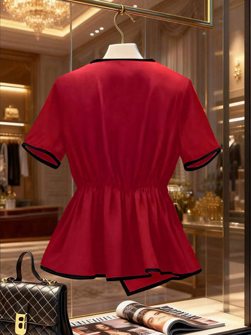 Women's New Elegant Bow Collar Short Sleeve Blouse