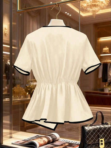 Women's New Elegant Bow Collar Short Sleeve Blouse